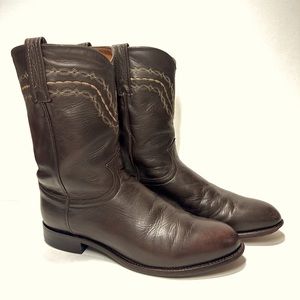 VTG JUSTIN ROPER BROWN CORONA LEATHER ALMOND TOE WESTERN COWBOY BOOTS Sz8.5EE